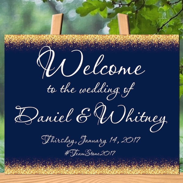 Navy Wedding Sign, Gold Glitter Sign, Digital Wedding Sign, Welcome Sign, 8x10, 16x20, 18x24, 24x30 inches, code-024-2