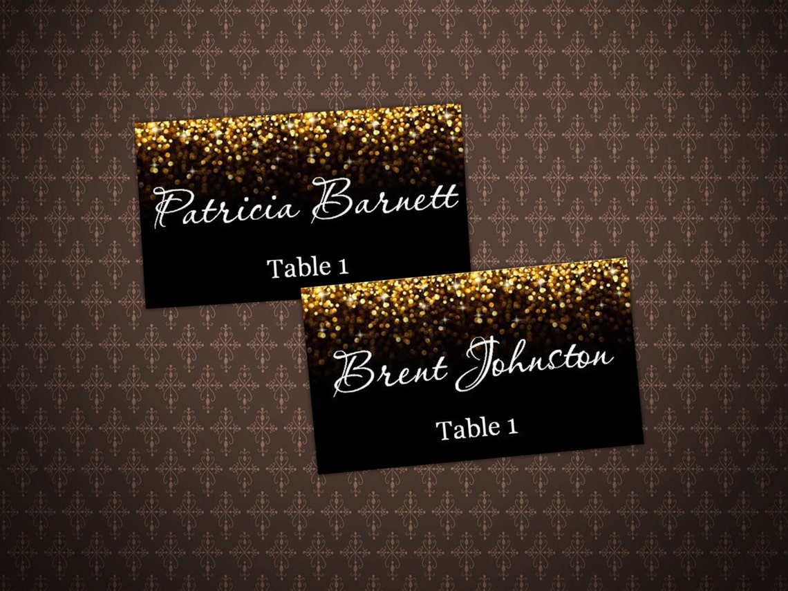 Place Cards DIY Place Card Printable Black and Gold Glitter - Etsy