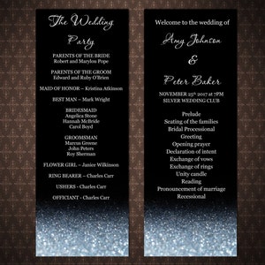 Black and Silver Glitter Sparkles, Silver and Black DIY Printable Wedding Program, Instant download, Editable wedding program, code 034-1 image 1