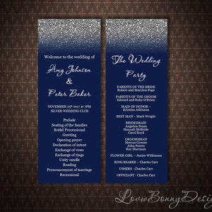 Hochzeit Programm Vorlage, Marine blau und Silber, sofortiger Download, druckbare weddimg Programm, Code-048-4