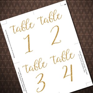 Instant Download Printable Gold Table Numbers, Table Numbers Wedding ...