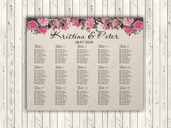 Wedding Seating Chart Poster Alphabetical Order