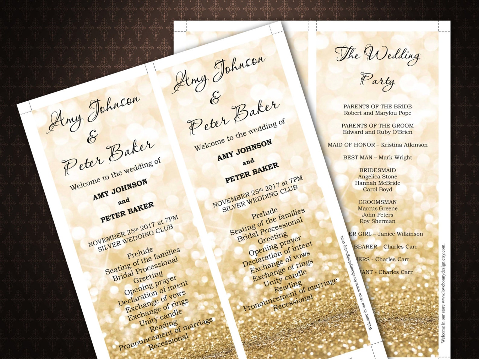 Gold Wedding Program Template Editable text Instant | Etsy