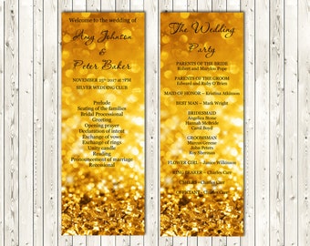 Gold Sparkle Wedding program templates, Gold Glitter Sparkle, Instant download, Printable wedding program, code-042