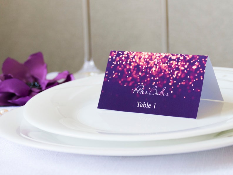 Gold Sparkle and Purple Place Card Tents Place Cards Avery Etsy