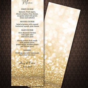 Gold Glitter Menu Card, Dinner Party Menu, DIY Menu Card, Instant download, Printable wedding menu, code-030