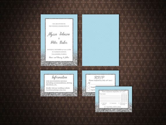 Blue DIY Wedding Invitation BundleInstant Digital DownloadString Lights