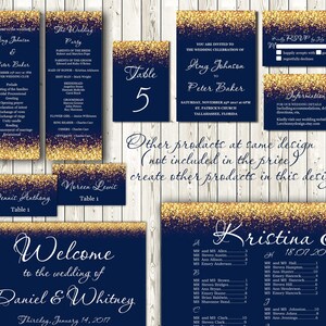 Gold Sparkle and Navy Wedding Place Card Tents, Place Cards, Avery® 5302 DIY Place Card Printable, code-024-2 image 3