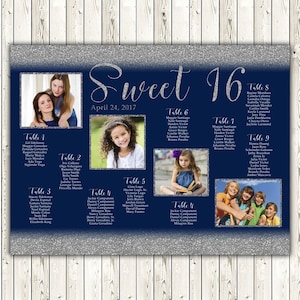 Customized Birthday Seating Chart, Sweet 16th, Reception Entrance Sign, Personalized Birthday Seating Chart, code-048-4