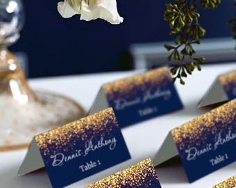 Gold Sparkle and Navy Wedding Place Card Tents, Place Cards, Avery® 5302 DIY Place Card Printable, code-024-2