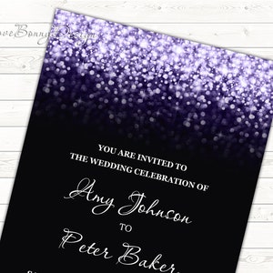 Black and Purple, Lavender Glitter, Wedding Invitation, Digital Invitation, Bridal Shower, code 024-9