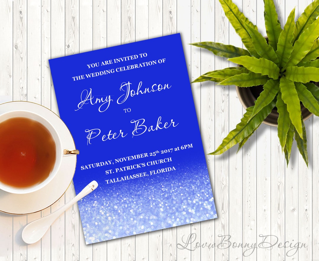 Royal Blue Wedding Invitation Printable, 5x7 Inches, Editable in ...
