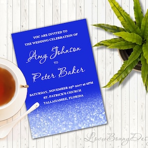 Royal Blue Wedding Invitation Printable, 5x7 inches, Editable in Microsoft Word, Digital Invitation, code-034-5
