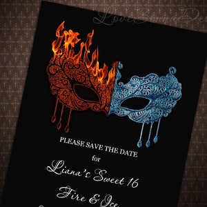 Mask-a-rade Party, Save the Date Cards, Feuer und Eis Party, Instant Download, DOC, Microsoft Word, Code-058