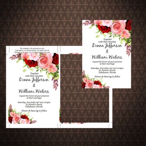 Marsala and Burgundy Printable Wedding Invitation Suite, Bohemian ...