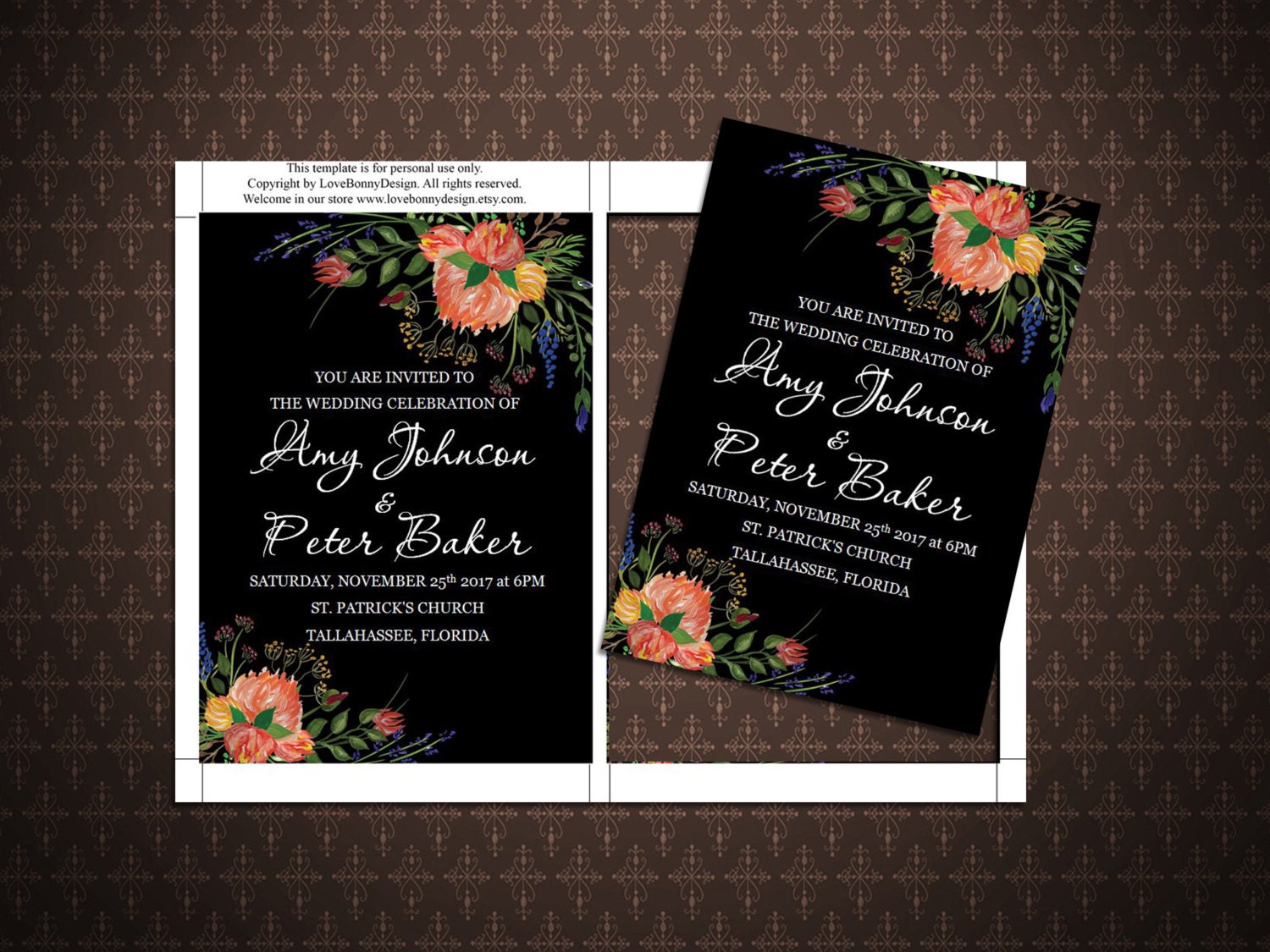 Invitación de boda negro y flores invitación de boda - Etsy España Invitación de boda negro y flores invitación de boda - Etsy España