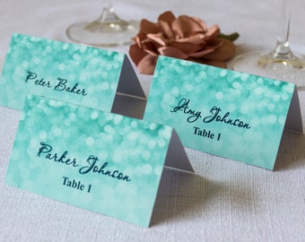Aqua Blue Event Placecards,  Place Card Tent, Avery 5302, DIY Place Card Printable, code-030-3