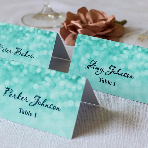 Aqua Blue Event Placecards,  Place Card Tent, Avery 5302, DIY Place Card Printable, code-030-3