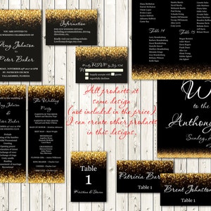 Black and Gold Glitter Tent Wedding Place Card, Place Cards, Avery 5302 DIY Place Card Printable, code-024-1 image 3