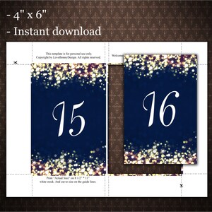 Navy Blue and Sparkle Table Numbers Cards 1-24 tables, 4x6 inches, Tabellennummer,  PDF, Digital File, code-023
