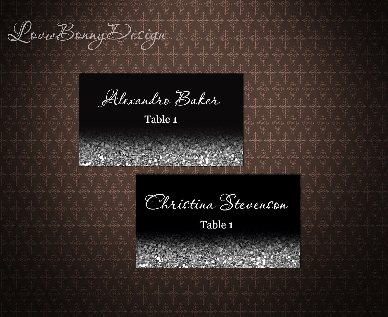 Black and Silver Place Cards DIY Place Card Printable Black Etsy