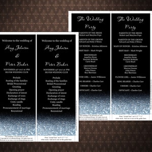 Black and Silver Glitter Sparkles, Silver and Black DIY Printable Wedding Program, Instant download, Editable wedding program, code 034-1 image 2