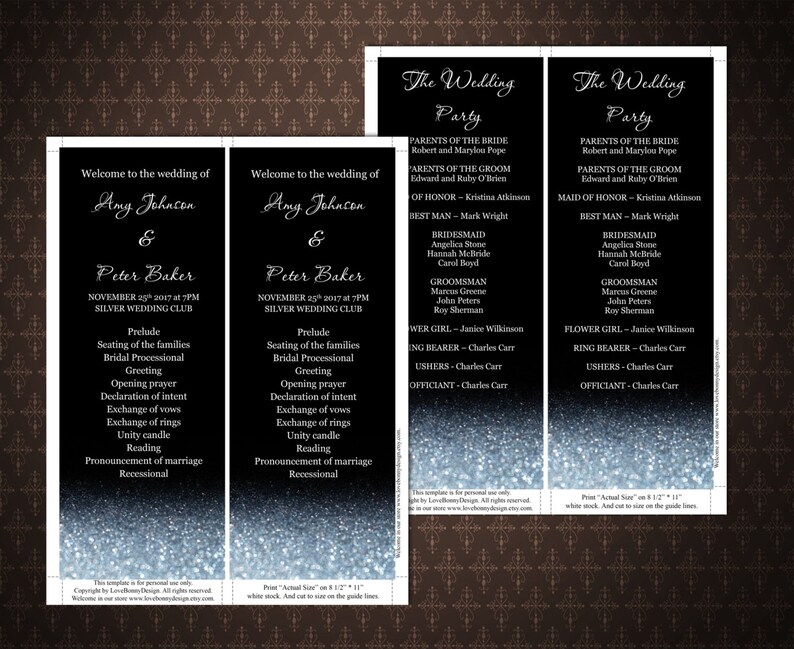 Black and Silver Glitter Sparkles, Silver and Black DIY Printable Wedding Program, Instant download, Editable wedding program, code 034-1 image 2