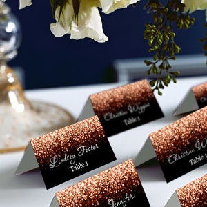 Schwarze Rose Gold Platz Karten Zelte, Hochzeit Platz Karten DIY Platz Karte bedruckbar, Code-024-6