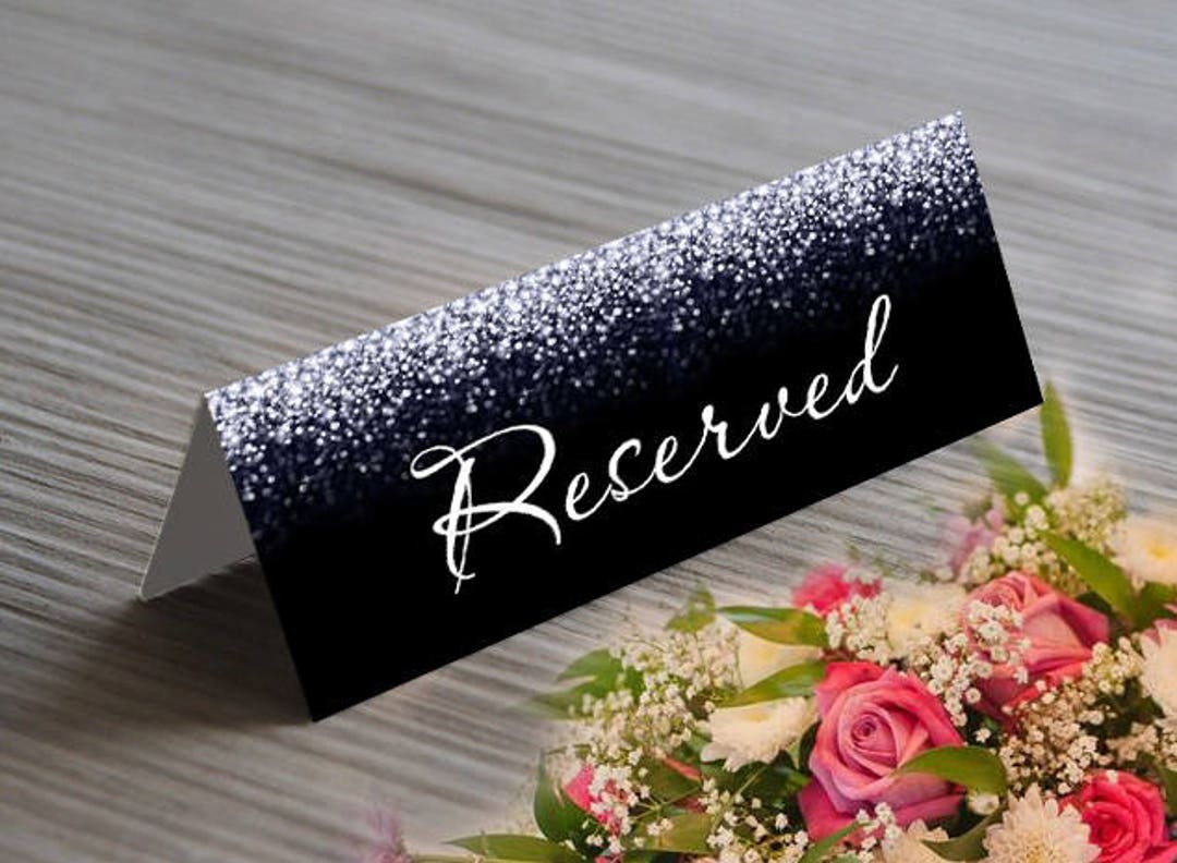 Reserved Sign, Black and Silver Glitter Reserved Sign, Wedding Table ...