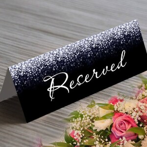 Reserved Sign, Black and Silver Glitter Reserved Sign, Wedding Table ...
