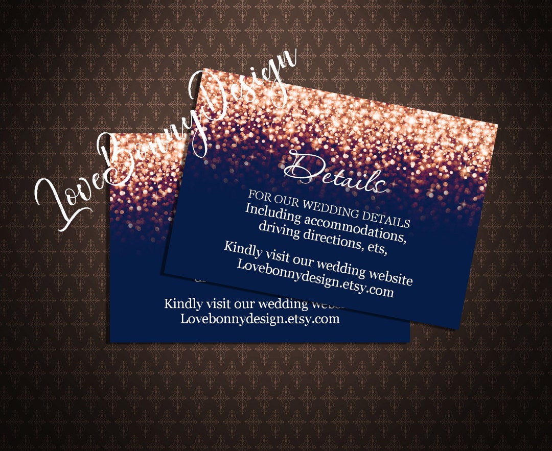 Navy and Rose Gold Glitter Details Cards Template, Editable Text ...