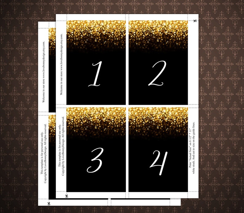 printable black and gold glitter wedding table numbers cards etsy