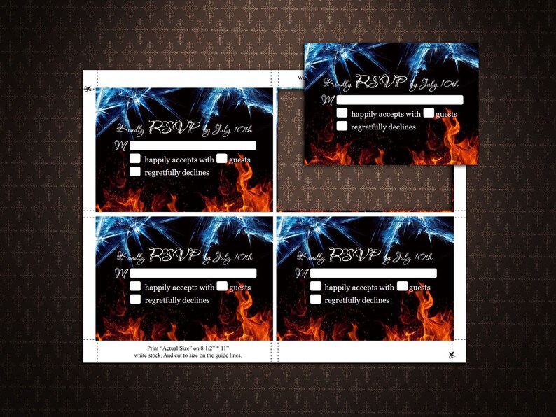 Fire and Ice Templates RSVP Card Template Response Cards | Etsy