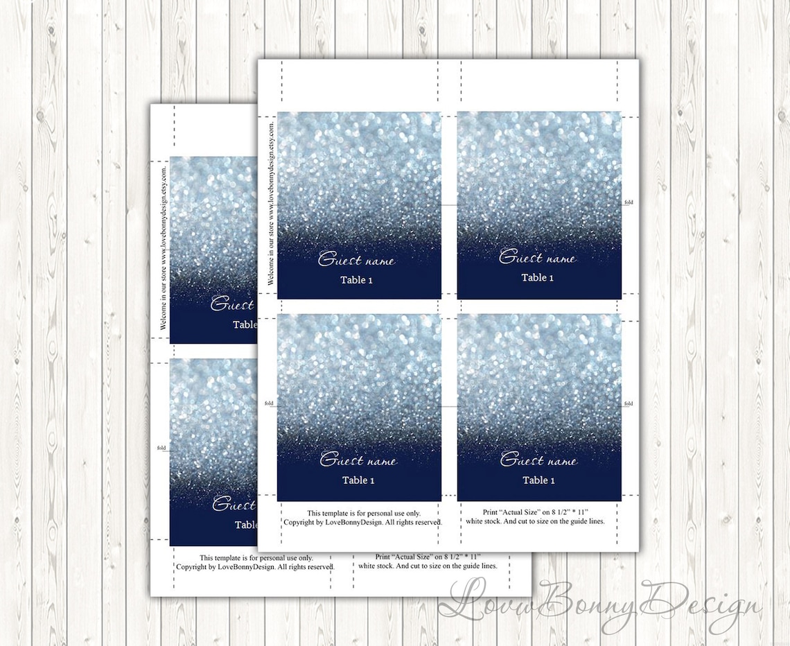 Navy and Silver Tent Place Cards Avery 5302 DIY Place Card Etsy