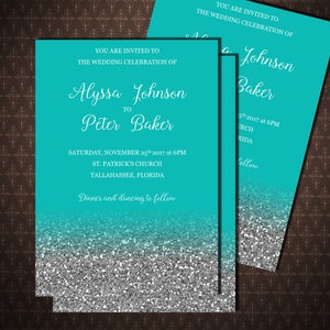 Turquoise Wedding Invitation, Mint, Editable template, Printable template, Microsoft Word, code-048-2