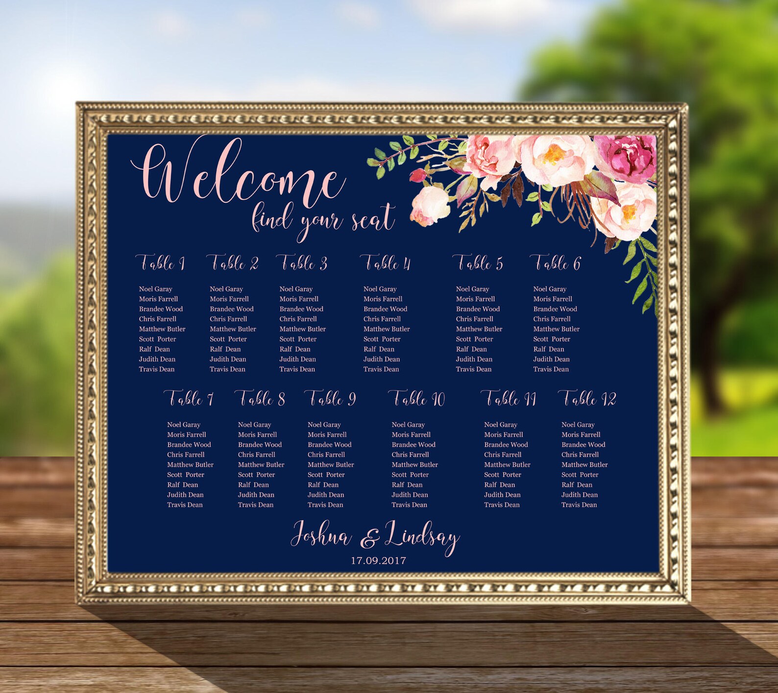Wedding Seating Chart Alphabetical Order Table Order Navy Etsy