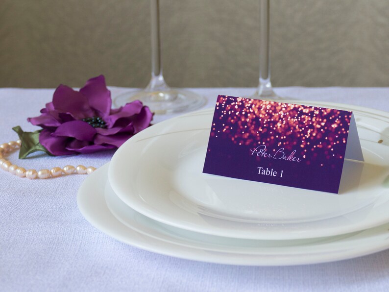 Gold Sparkle and Purple Place Card Tents Place Cards Avery Etsy