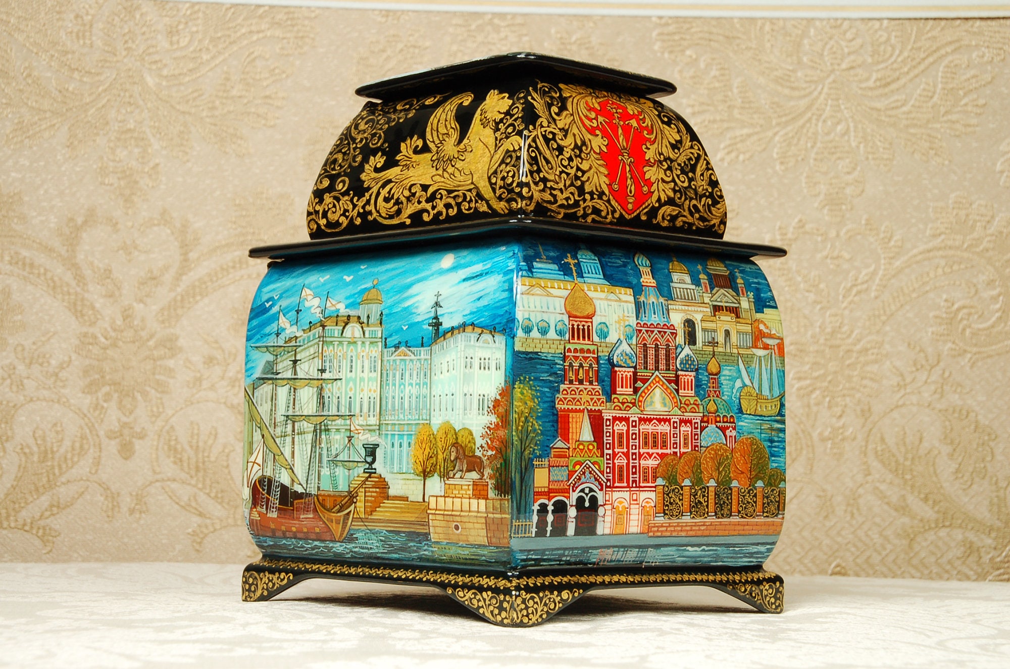 Russian Lacquer Box St Petersburg City big decorative jewelry Etsy