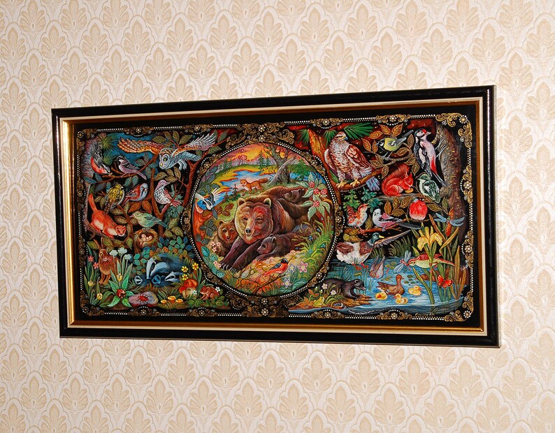 Wall Art Canvas Russian Wildlife Hand Painted Decor Classical Home Decoration Framed Painting Kholui Folk - Hand Painted Wall Art Wall Art Canvas Russian Wildlife Hand Painted Decor Classical Home Decoration Framed Painting Kholui Folk - Hand Painted Wall Art