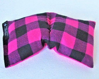 Rice Heat Pad Microwavable Eye Pillow. Unscented Migraine Headache Sinus Pain Relief Rice Pack, Pink Plaid Cotton Flannel, Spa Gift For Her