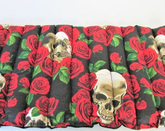 Skulls and Roses Heating Pad for Menstrual Cramps Stomach Discomfort, Unscented Microwave Rice Pack, Spa Relaxation Gift for Her, Low Back