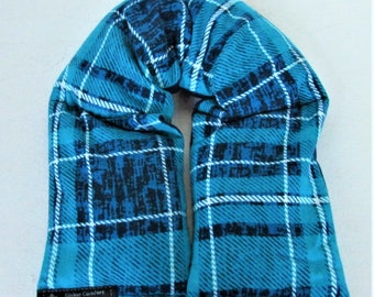 Microwave Heating Pad for Neck, Serenity Gift, Rice Blue Plaid Bag, Stress Pain Relief & Relaxation, Unscented Unique Get Well Gift Him Her