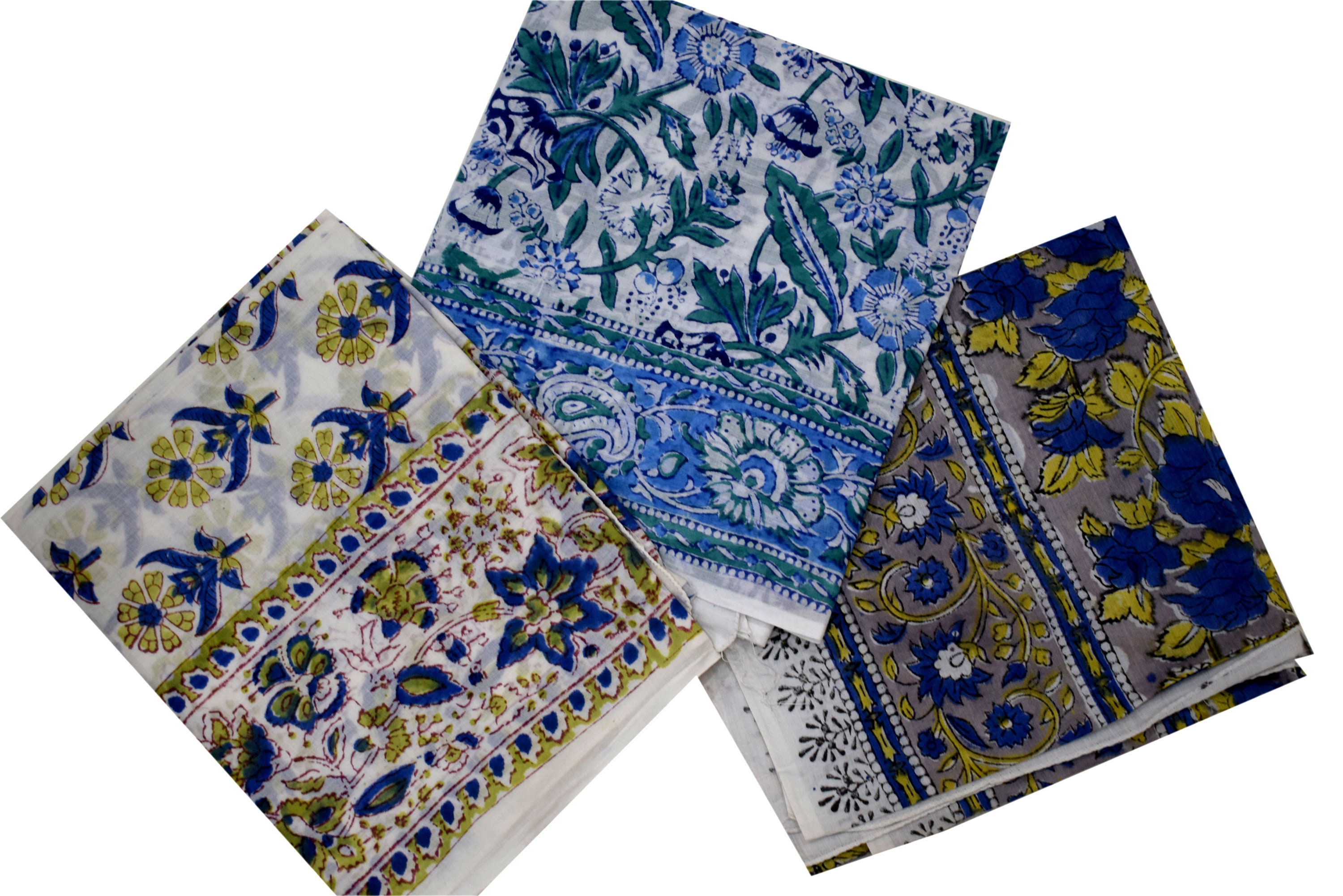 Lot of 3 Handmade block print natural dye sarong cotton floral print scarf handblock print with natural plant based dye  pareo.