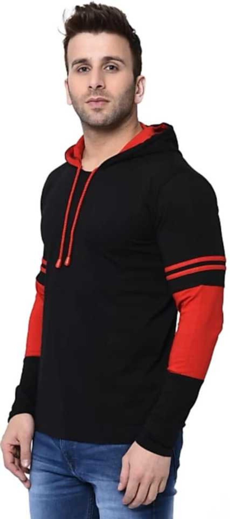 Color Block Men Hooded Neck Red Black T-shirt - Etsy