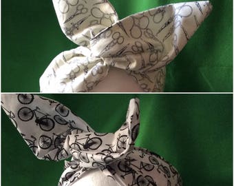 Bicycle/Scissors/50's Vintage Head Scarf/Wire Head Wrap/Retro/Rockabilly/Hair band/Dolly Bow/Reversible/Scarf/Bandana/Wire Head band/Turban