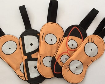 Bobs Burgers Geïnspireerd Geïllustreerd Slaapmasker / Oogmaskers / Reismasker / Kunstenaar / Kunst / Ongebruikelijk / Cartoon / Belcher / Linda / Bob / Tina / Gene / Louise / Belchers