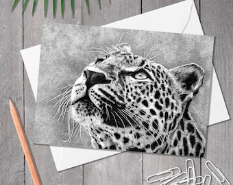 A5 card, Leopard greeting card, Leopard illustration notecard, Animal art birthday, thank you, anniversary, wedding card