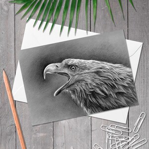 A5 Seeadler Grußkarte, Geburtstagskarte Seeadler, Handgezeichnete Raubvogelkunst, Jede Anlasskarte für Adlerliebhaber