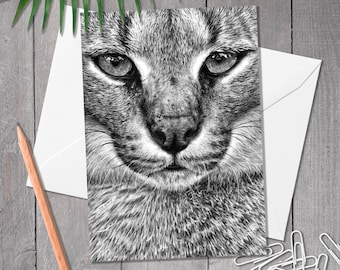 A5 card, Caracal greeting card, Lynx card, Illustration notecard, Birthday, thank you, wedding, anniversary, animal art card