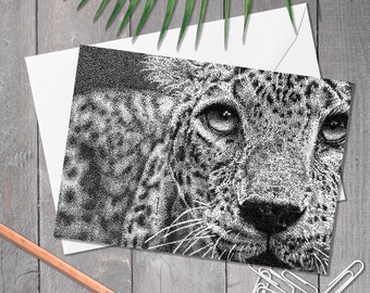 A5 leopard card, Big cat greeting card, Illustration notecard, Blank animal art birthday, thank you, anniversary or wedding card